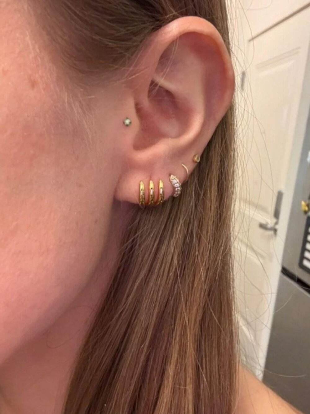 The Jillian Gold chunky hoop stud earrings hoops 3 tri stud